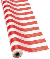 Red and White Striped Tablecloth Roll (100 ft) Circus Carnival Party Supplies - 1 Roll