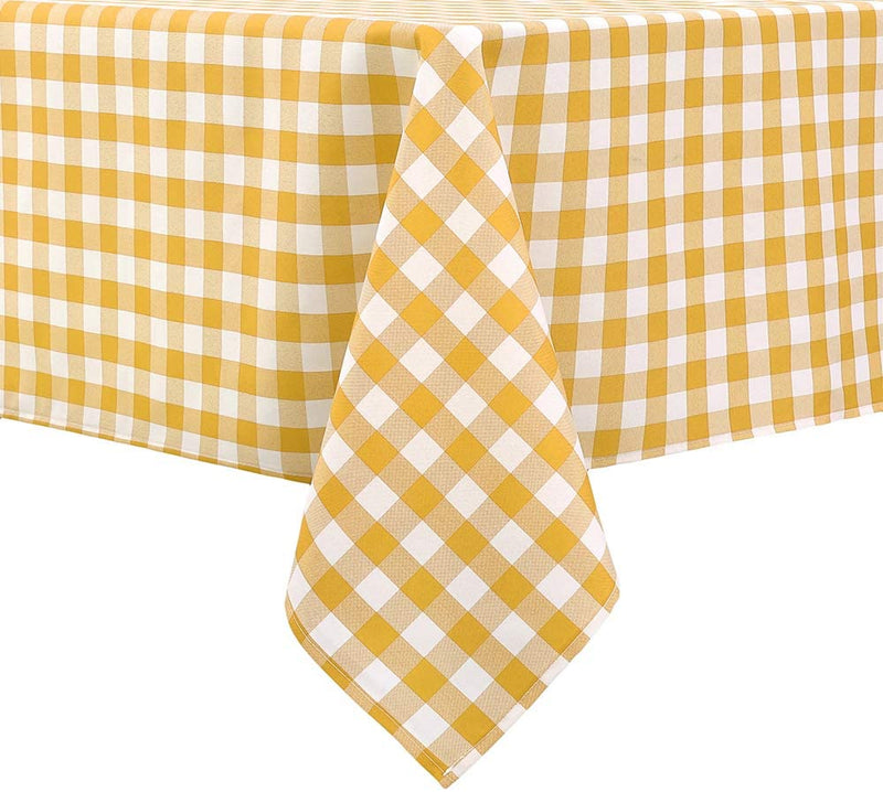 HENLY Rectangle Gingham Checkered Tablecloth,Waterproof Stain Resistant Buffalo Plaid Tablecloth,Washable Wipeable Gingham Table Cloth for Picnic and Camping (60 Inch Round, Gold and White)