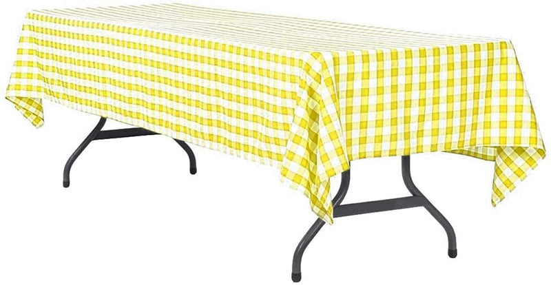 Plastic Tablecloth Disposable Checkered Table Cover Extra Thick 54" x 108" Rectangle Table Cloth for Indoor or Outdoor Parties Birthdays Weddings Christmas Fiestas (Yellow, 2 Pack)