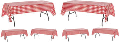 Pack of 6 Plastic Red and White Checkered Tablecloths - 6 Pack - Picnic Table Covers by Oojami