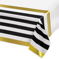 Plastic Tablecloths for Rectangle Tables,- 2 Pack Black and white striped