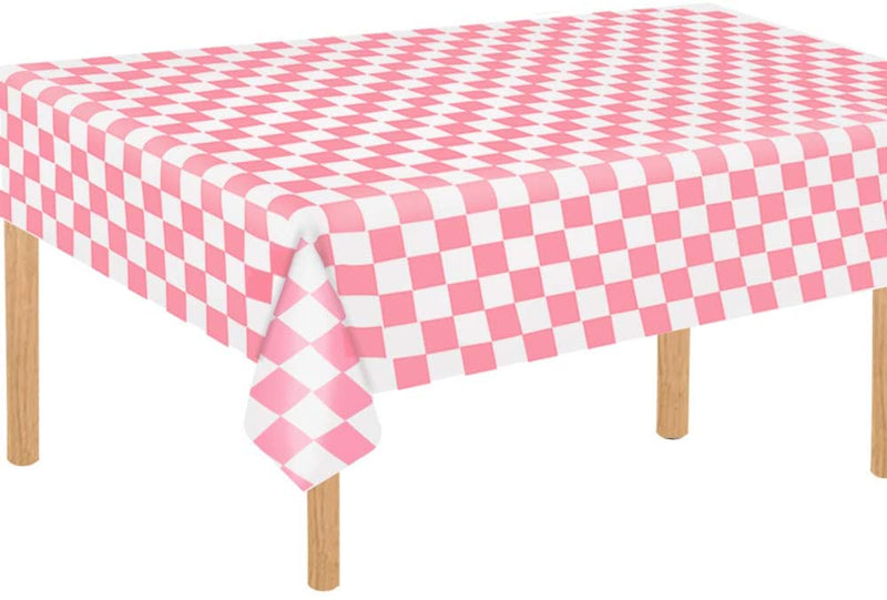 TONIFUL 3 Pack Pink Checkered Gingham Plastic Tablecloth 54”x108”Inch Rectangle Table Cover Washable Polyester Tablecloth for Picnic Party Holiday Dinner