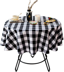 Wracra 55 inch Buffalo Plaid Round Tablecloth Checkered Round Table cloth black and white