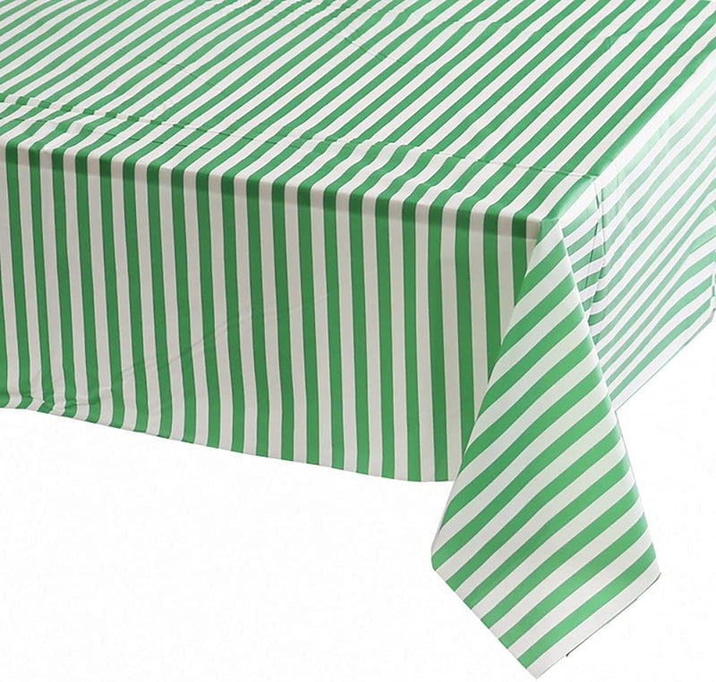 Green and White Striped Tablecloth