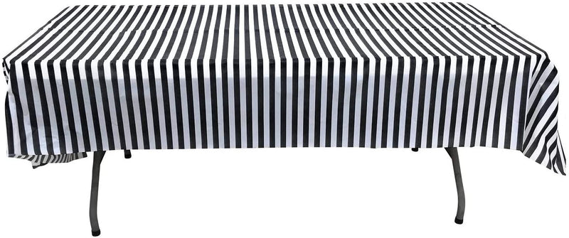 Pack of 4 Plastic Black and White Stripe Print Tablecloths - 4 Pack - Picnic Table