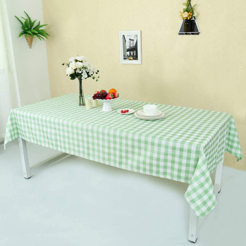 Zdada 175cm x 300cm (70 x 120 Inch) Rectangle Grass Green and White Polyester Plaid Tablecloth Home Camping Picnic Check Table Cover