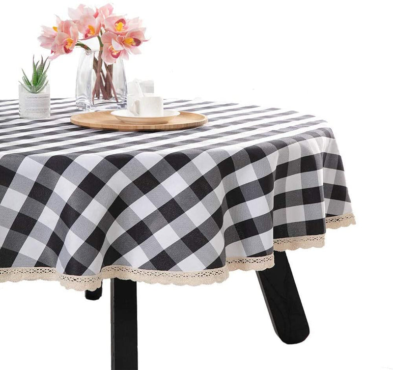 Nobildonna 55Inch Gingham Checkered Tablecloth, Black & White Checker