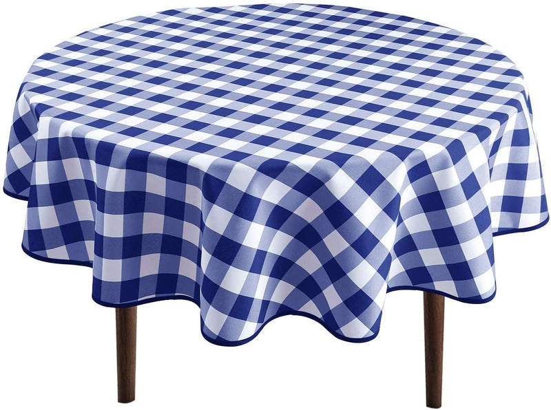 Hiasan Checkered Round Tablecloth 60 Inch blue and white