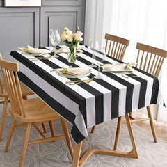 Tablecloth Rectangle 60” x 84” black and white striped