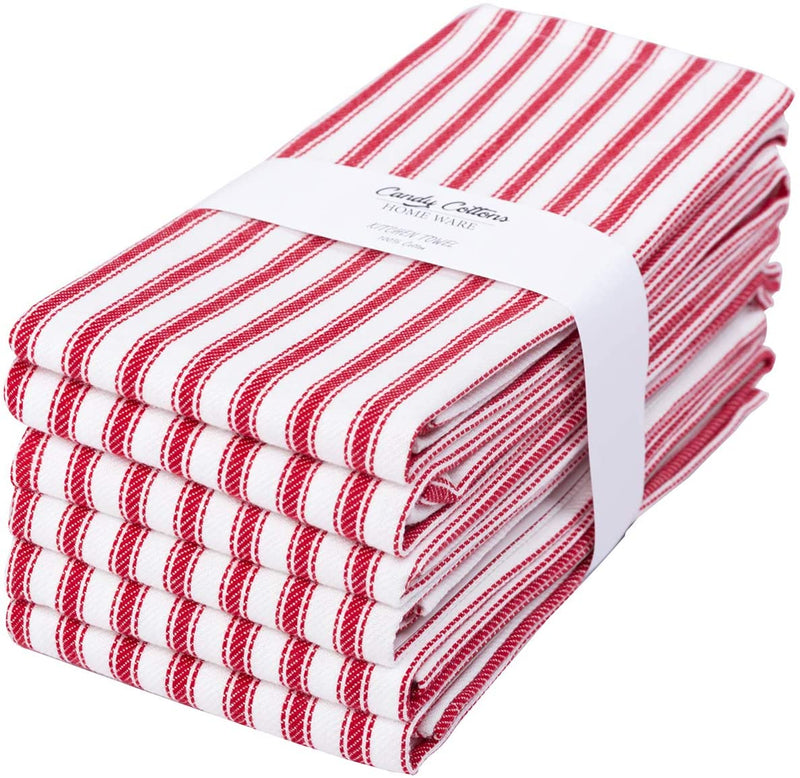 100% Ring Spun Cotton Dish Towels,18 x 28 Inches (Set of 6) Kitchen Towels, Red and white