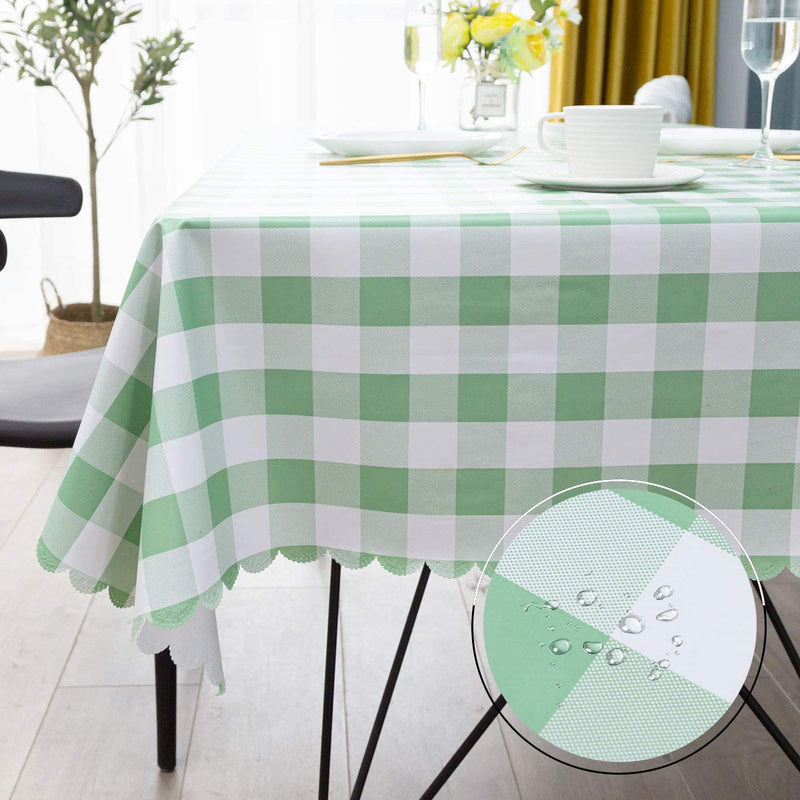 Vinyl Oilcloth Tablecloth Rectangle Spillproof Wipeable Stainproof PVC Plastic Waterproof Tablecloths for Birthday,Banquet Kitchen Dining Tablecloth - White and Lime Green Buffalo Checkered 60x84