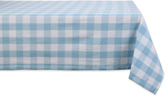 light blue and white tablecloth