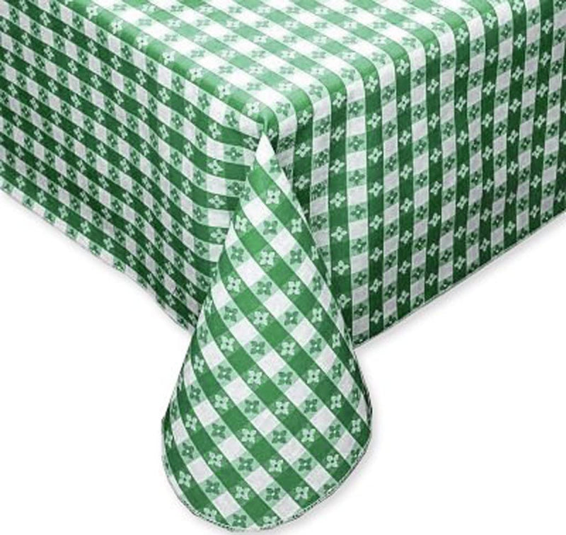 Fairfax Collection Tavern Check Classic Restaurant Quality Flannel Back Vinyl Tablecloth, 52X70 Oblong (Rectangle), Green & White