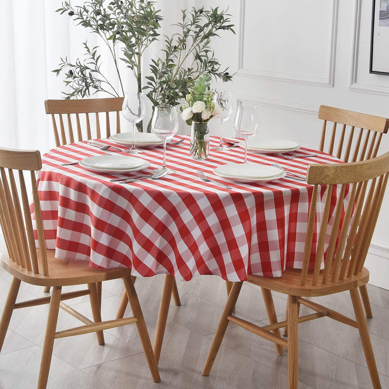 Round Checkered Tablecloth red and white 90 inch