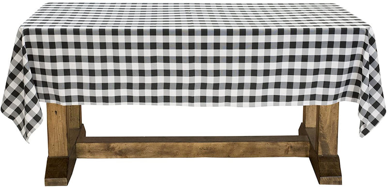 Lann's Linens - 60" x 126" Premium Checkered Tablecloth - Rectangular Polyester Fabric Picnic Table Cover - Black & White Gingham Cloth