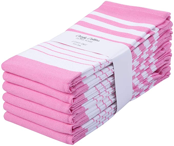 Cotton Dish Towels, Set of 6 - 18 x 28 Inch,Pink and white