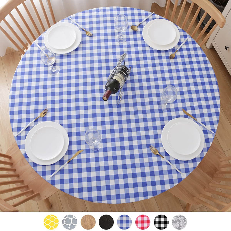 Round table cloth  (36"-42" Blue-White Checkered)