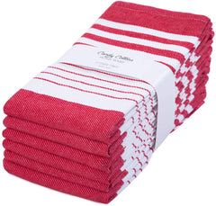 100% Ring Spun Cotton Dish Towels, Set of 6 - 18 x 28 Inch, Super Absorbent, Soft, Red & White Kitchen Towels