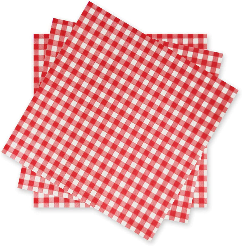 Disposable Red and White Gingham Paper Napkins (Pack of 50)