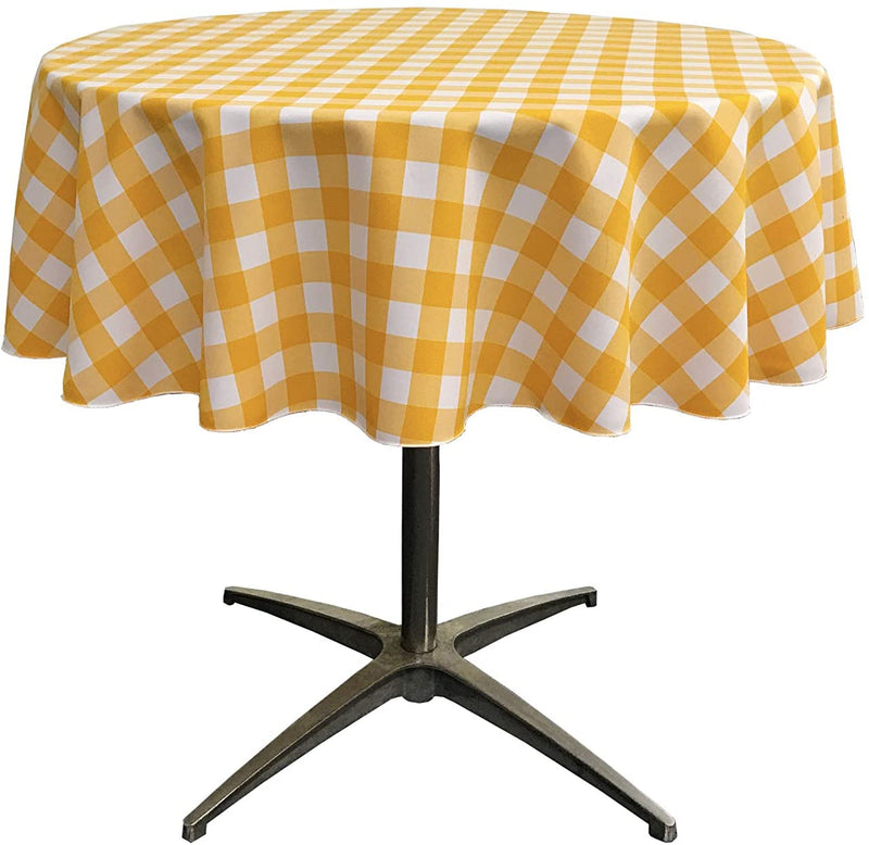 LA Linen Poly Checkered Round Tablecloth, 51-Inch, Dark yellow/White