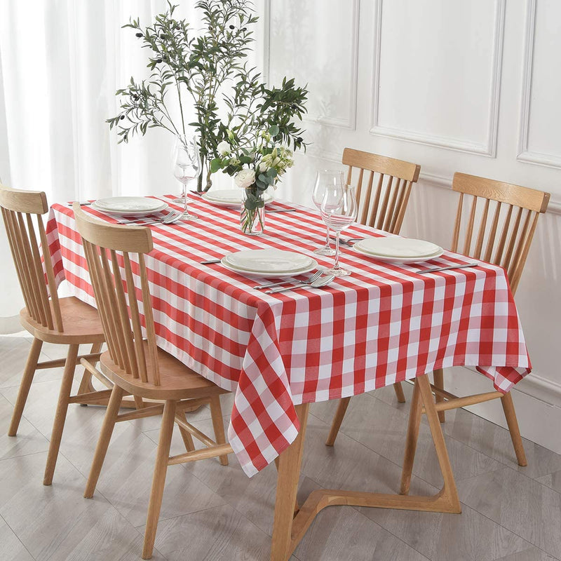 maxmill Rectangle Checkered Tablecloth Waterproof Spillproof Wrinkle Resistant Buffalo Plaid Heavy Weight Table Cloth Gingham Table Cover for Outdoor and Indoor Use, 52 x 70 Inch Red and White,maxmili