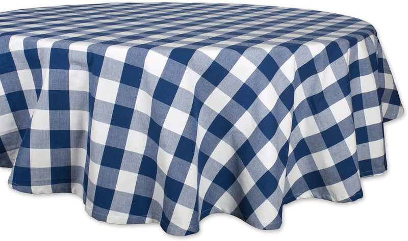 DII Buffalo Check Collection, Classic Farmhouse Tablecloth, Tablecloth, 70" Round, Navy & white