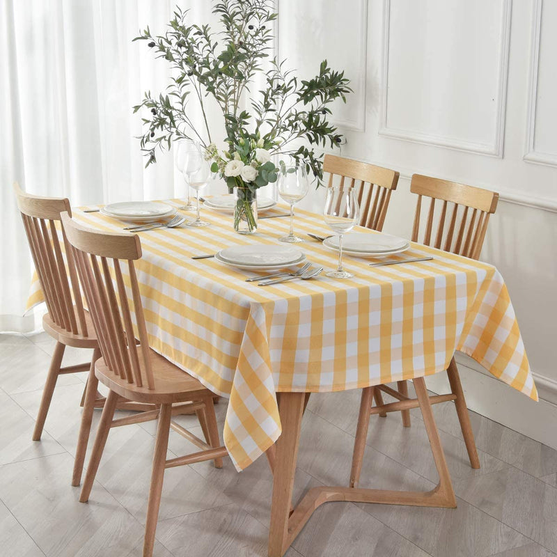 maxmill Checkered Rectangle Tablecloth Water Resistance Antiwrinkle Spillproof Heavy Weight Soft Gingham Plaid Table Cloth for Buffet Banquet Parties Holiday Dinner, 60 x 104 Inch Yellow and White