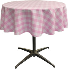 LA Linen Poly Checkered Round Tablecloth, 58-Inch, Pink/White