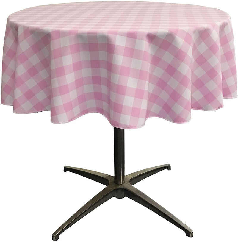 LA Linen Poly Checkered Round Tablecloth, 51-Inch, Pink/White