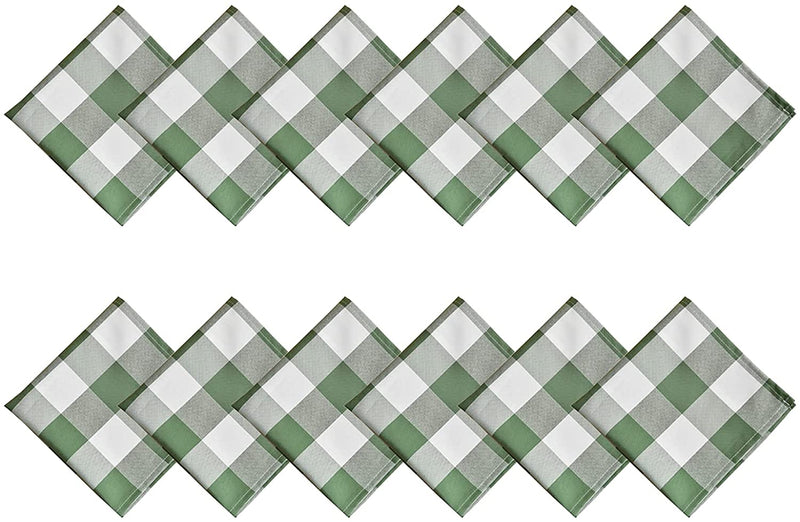 apkins 20 x 20 Inches Green and white  Checked Quality Dinner Napkins Set of 12