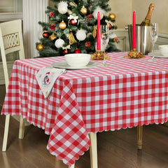 Hiasan Checkered PVC Christmas Tablecloth Rectangle - 100% Waterproof Spillproof Stain Resistant Wipeable Vinyl Table Cloth for Outdoor Picnic Kitchen Dining, 54 x 80 Inch, Red and White