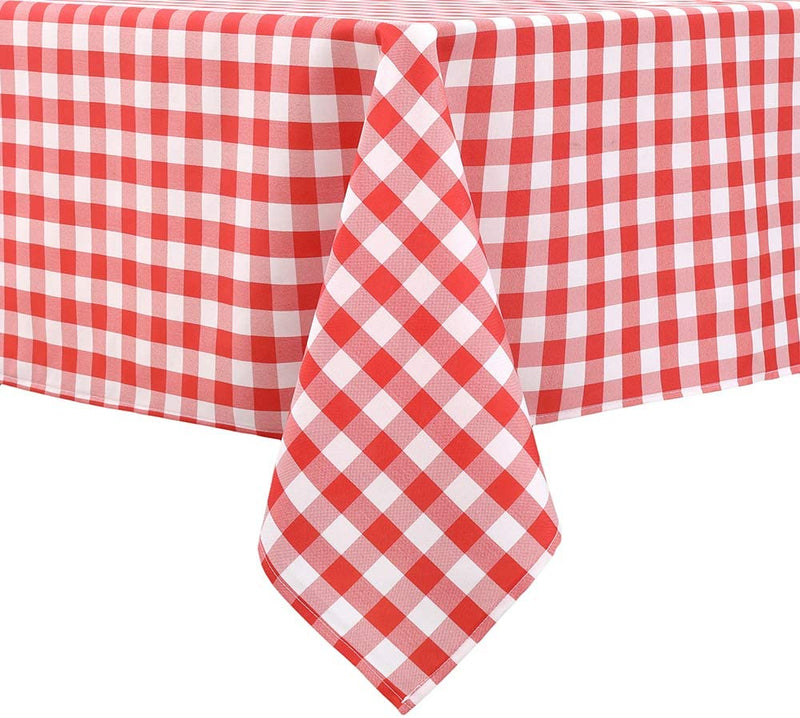 Locika Rectangle Gingham Checkered Tablecloth,Waterproof Spillproof Buffalo Plaid Tablecloth,Washable Wipeable Stain Resistant Fabric Tablecloth (Red and White Checkered, 60" x 84")