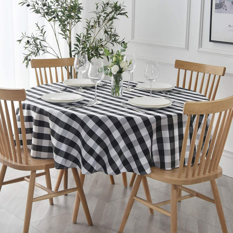 maxmill Round Checkered Tablecloth,90 inch black and white