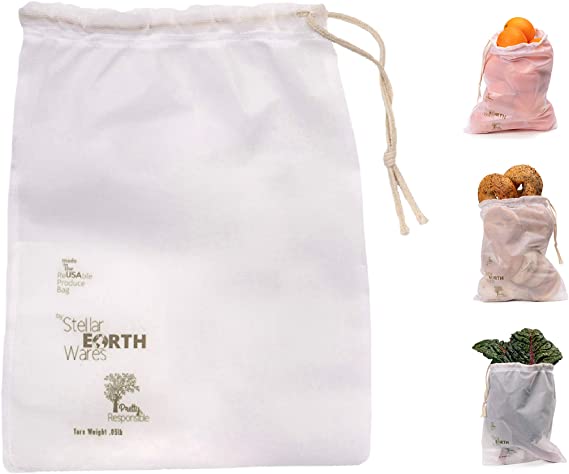 Premium Reusable Produce Bags. Made in The USA. Mesh Vegetable Bags