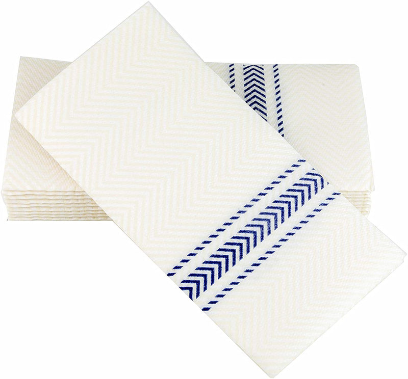 Dinner Napkins - Blue Bistro Stripe - Decorative & Disposable - Soft, Absorbent & Durable (15.5"x15.5" - Pack of 50) blue and white