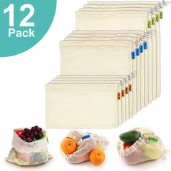 Organic Cotton Mesh Produce Bags, Set of 12