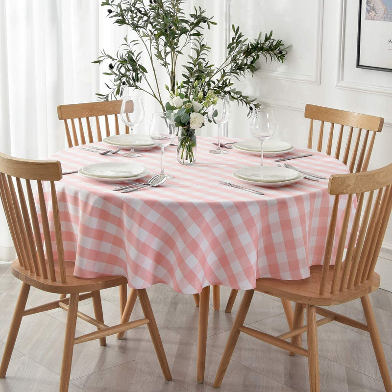 maxmill Round Checkered Tablecloth  70 inch Pink and White