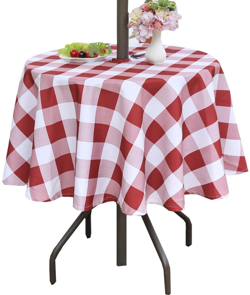 Red and White Checkered Tablecloth Round