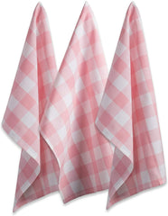 DII Buffalo Check Kitchen Collection,  Dishtowel Set, 20x30, Pink &White, 3 Piece