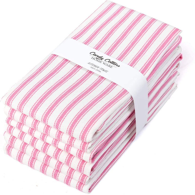 Cotton Dish Towels,18 x 28 Inches (Set of 6) Dish Towels, Tea Towels – Pink and white