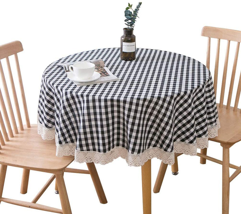 AI TAO 60 Inch Checkered Tablecloth Round black and white