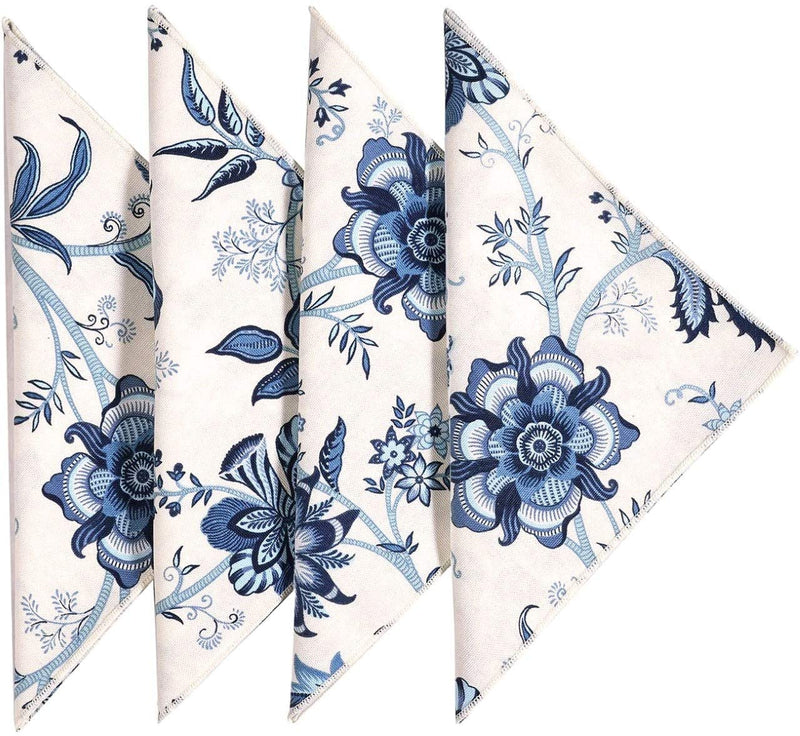 Cloth Napkins  18”x18" Off White and Blue and white Cotton Floral Fabric Set of 4