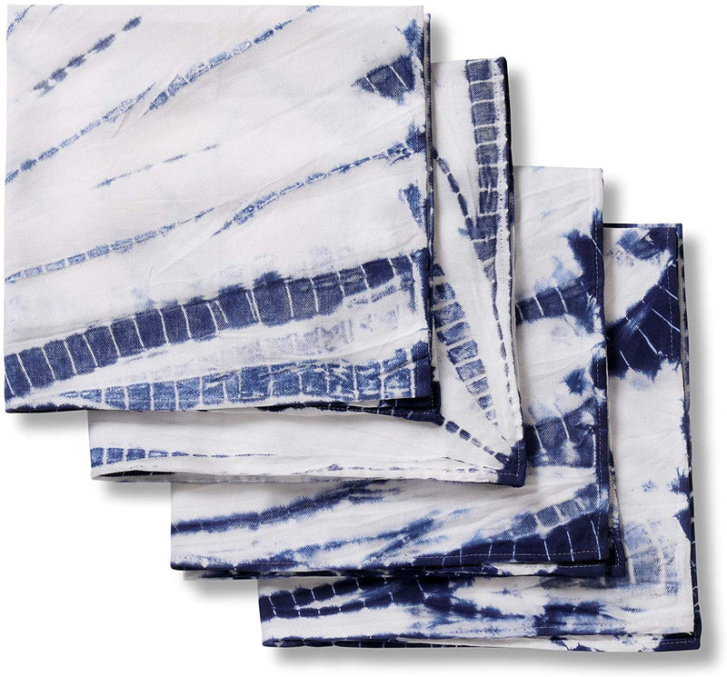 Cloth Napkins for Dining Table or Cotton Dinner Napkins, Set of 4 Blue and white