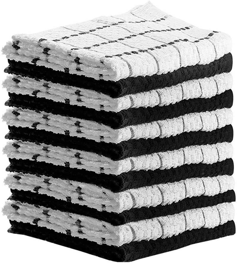 Kitchen Towels 15 x 25 Inch Cotton Pack of 12 Black and white