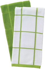 Dish Towel, Green and white , Solid/Check-2 Pack, 2 Count