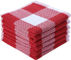 100% Cotton Check Plaid Kitchen Dish Cloths, 6 Pack Kitchen Towels, 12 X 12Inch, Red & White