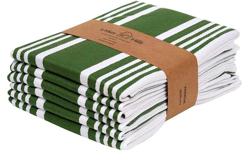 Cotton Dish Towel 20X30 Inch  Stripes Olive Green/White  Towels