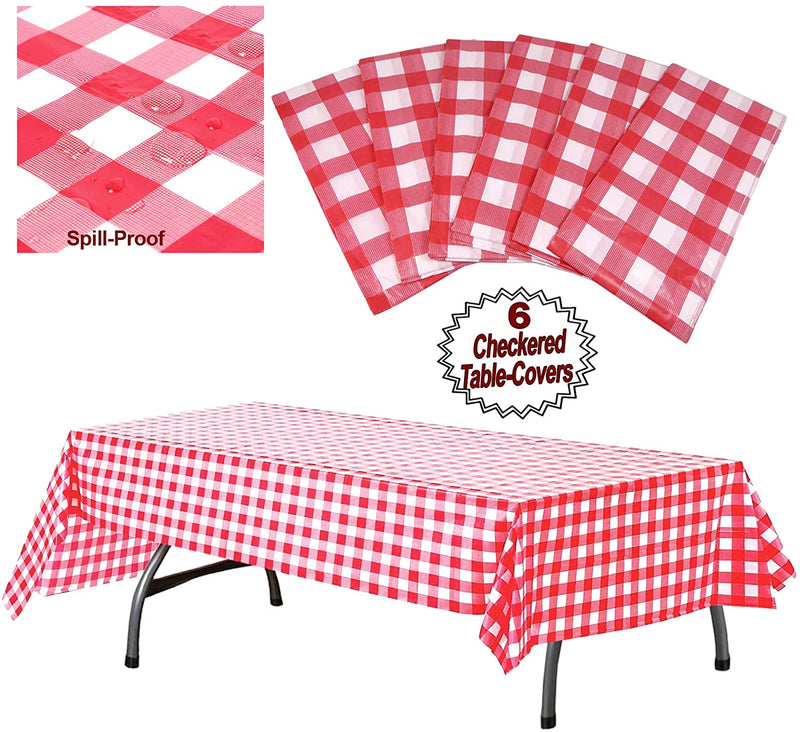 Plastic Checkered Tablecloth | Red and White Picnic Disposable Table Cover | Rectangular Gingham Tablecover for Birthdays, Carnivals, Parties | By Anapoliz