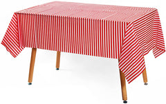 Plastic Tablecloth 54 Inch. x 108 Inch. Rectangle Table Cover (Red White Stripe)