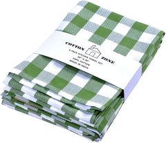 Cotton Kitchen Towels - Set of 6  Dish Towel - Machine Washable - Green & White - 20x30 Inches